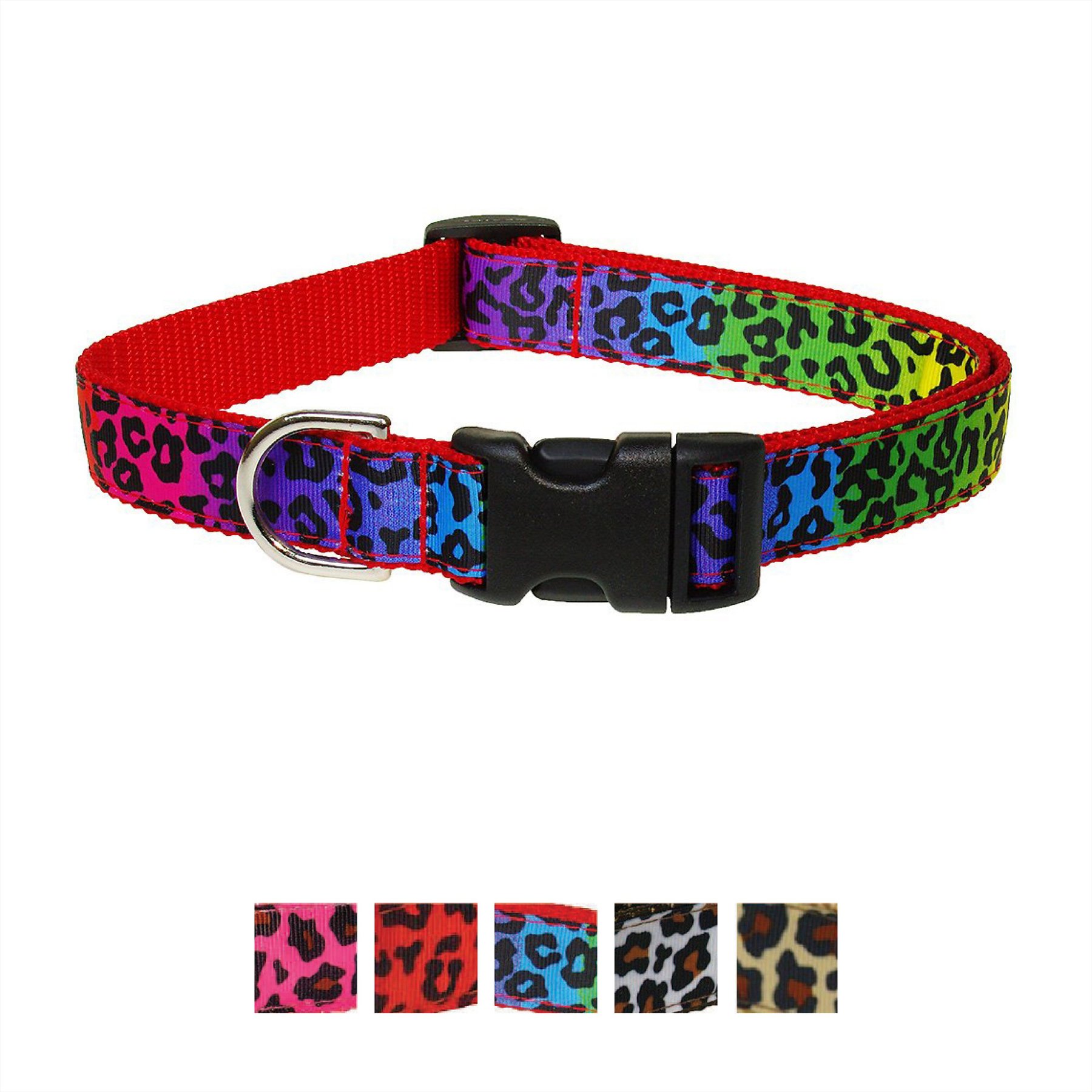 Sassy Dog Wear Leopard Dog Collar, Rainbow, Medium