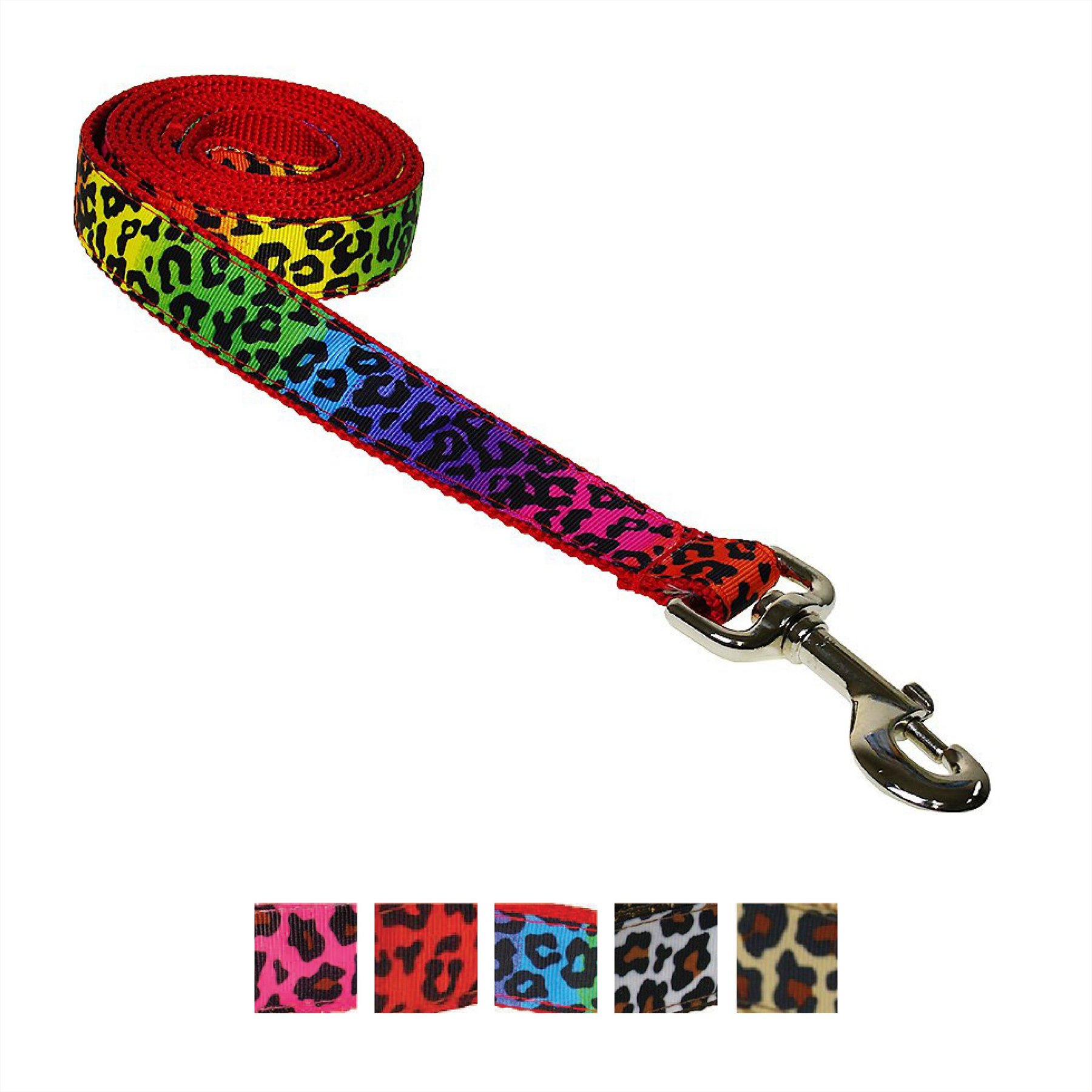 Sassy Dog Wear Leopard Dog Leash, Rainbow, Medium