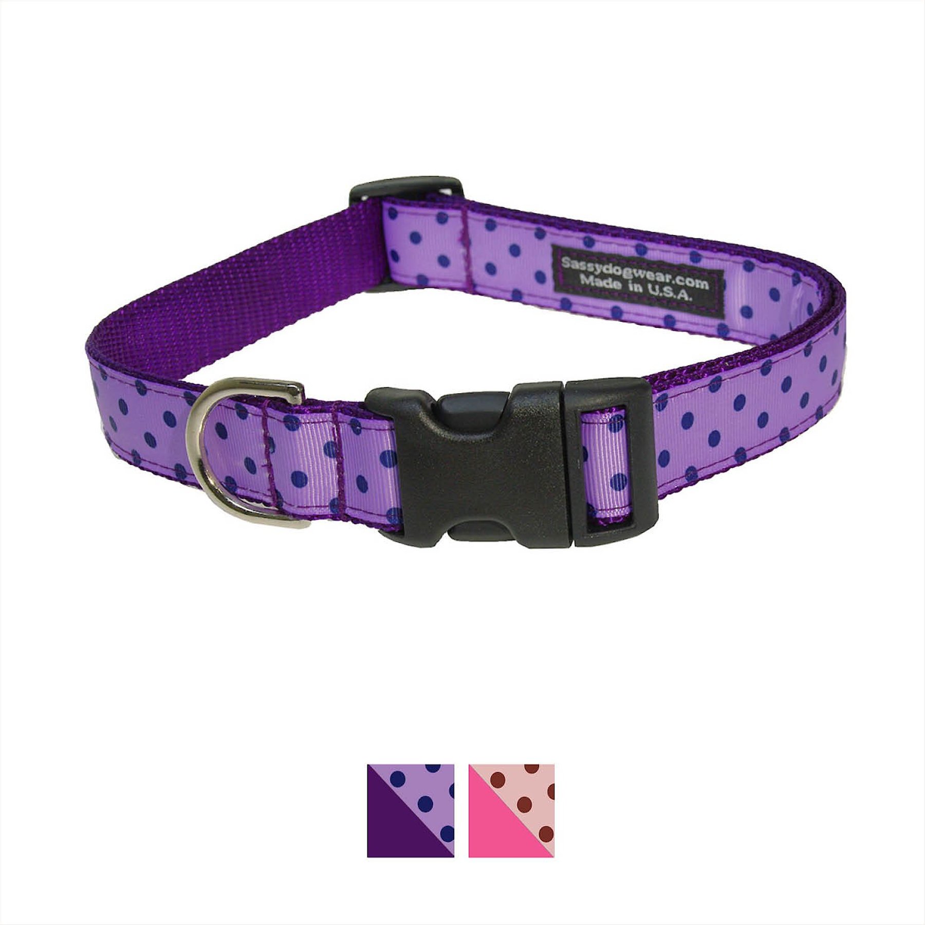 Sassy Dog Wear Polka Dot Dog Collar, Orchid & Navy, X-Small