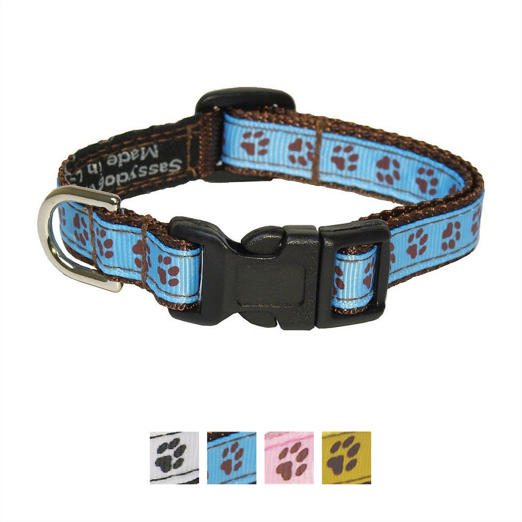 Sassy Dog Wear Puppy Paws Dog Collar, Blue & Brown, X-Small