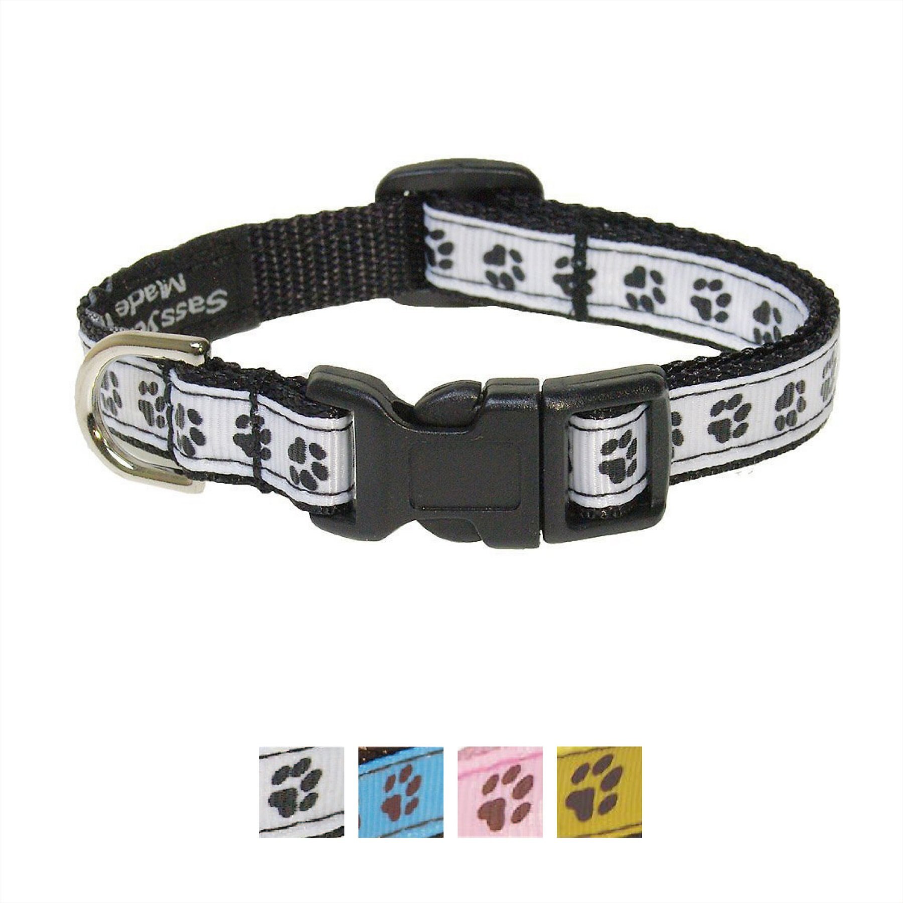 Sassy Dog Wear Puppy Paws Dog Collar, Black & White, Large