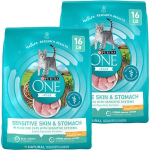 Purina ONE +Plus Sensitive Skin & Stomach Natural Adult Dry Cat Food, 32-lb bag