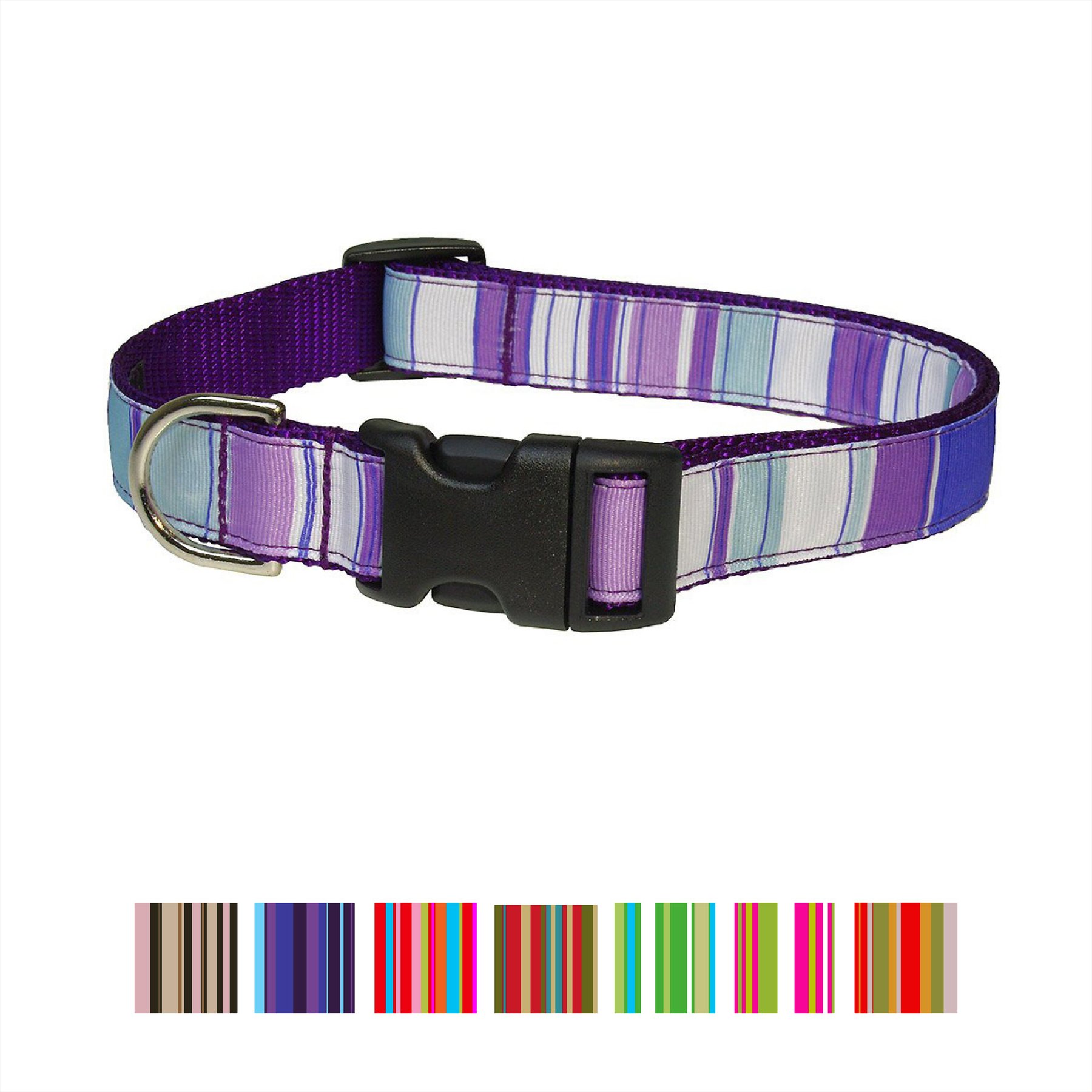 Sassy Dog Wear Multi Stripe Dog Collar, Purple, Large