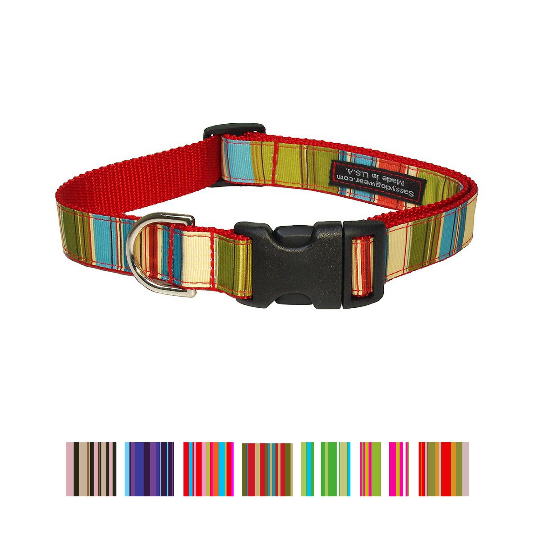 Sassy Dog Wear Multi Stripe Dog Collar, Red, Large
