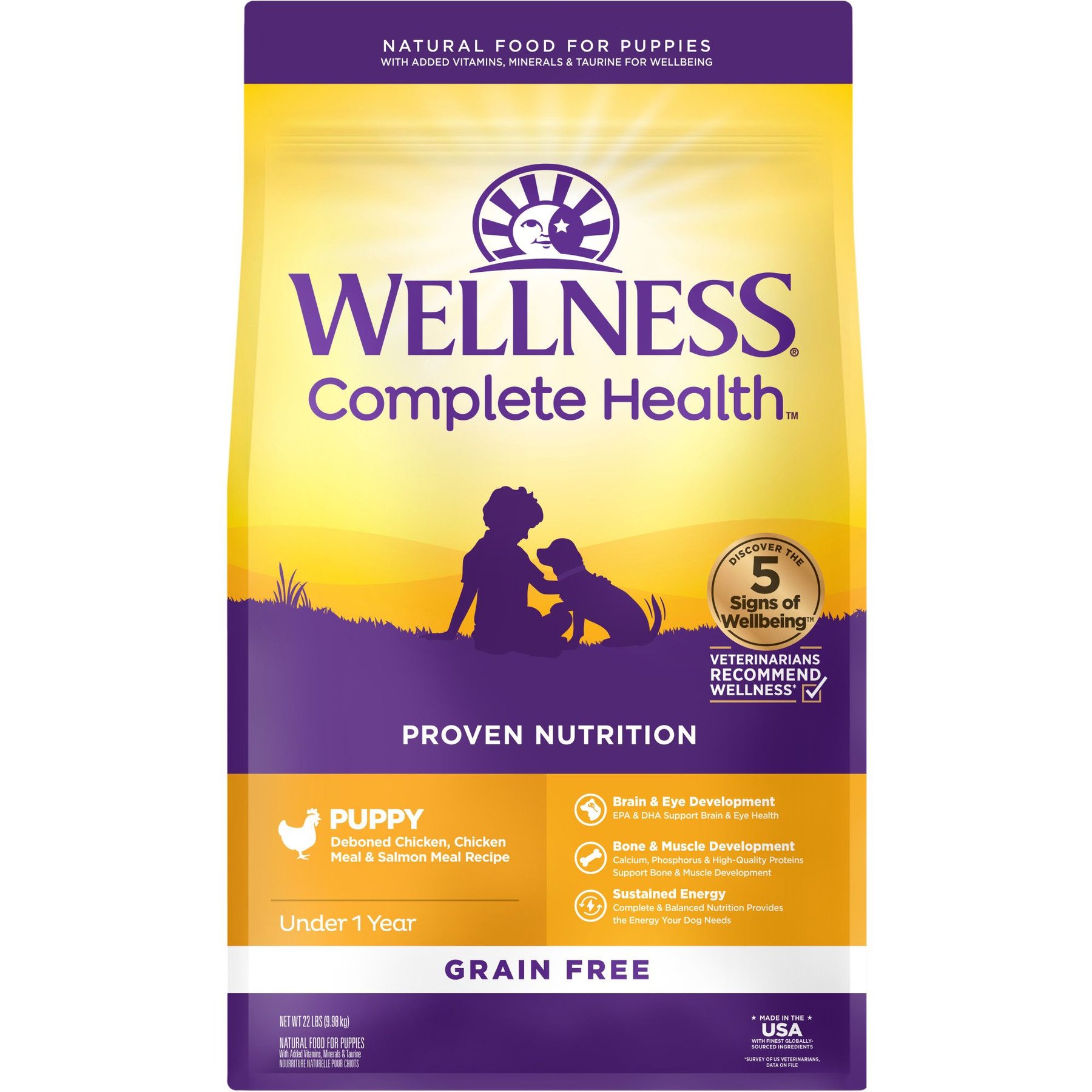 Wellness Complete Health Natural Puppy Grain-Free Chicken & Salmon Dry Dog Food, 22-lb bag