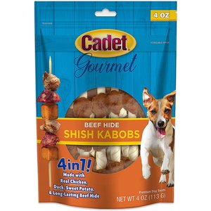 Cadet Gourmet Beef Hide Shish Kabob Dog Treats Chicken, Sweet Potato, & Liver 5-in, 4-oz bag