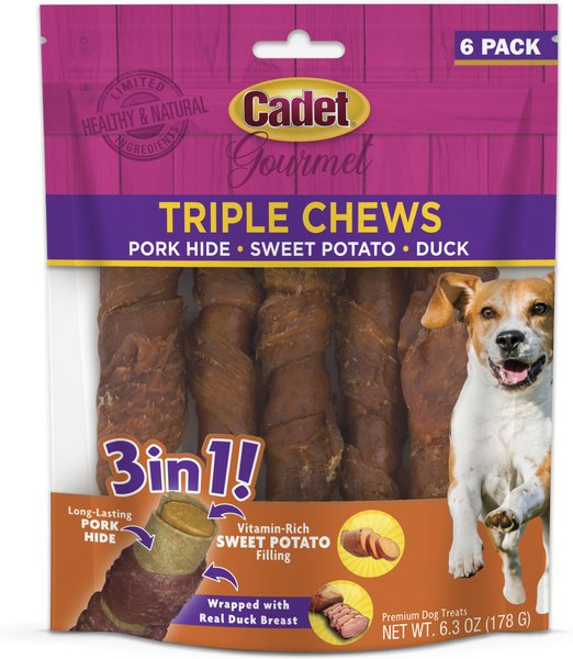 Cadet Gourmet Triple Chews Sweet Potato, Duck, & Pork Hide Twists Dog Treats, 6 count slide 1 of 8