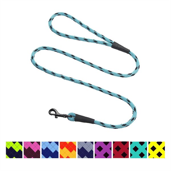 Mendota Products Small Snap Checkered Rope Dog Leash, Black Ice Turquoise, 4-ft long, 3/8-in wide slide 1 of 4