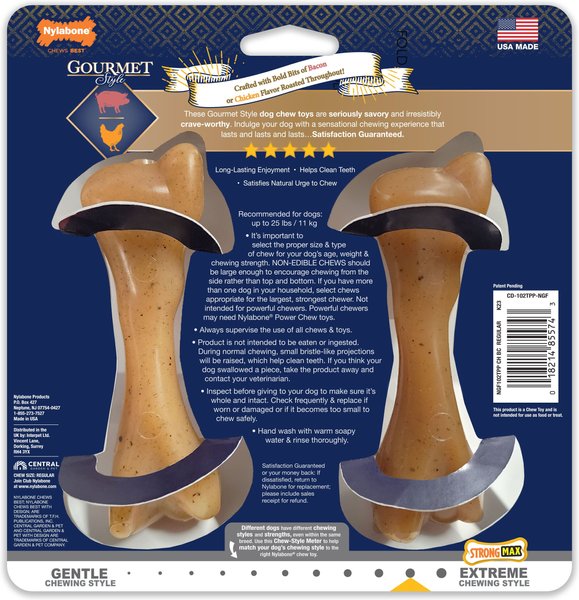 Nylabone Gourmet Style Femur Bone Tough Dog Chew Toy, Small/Regular, Bacon & Chicken Flavor, 2 count