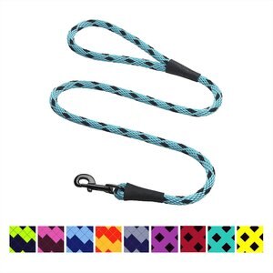 Mendota Products Large Snap Checkered Rope Dog Leash, Black Ice Turquoise, 4-ft long, 1/2-in wide
