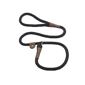 Mendota Products Large Slip Solid Rope Dog Leash, Black, 4-ft long, 1/2-in wide