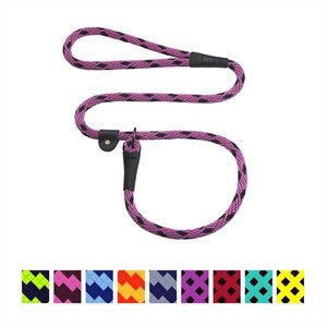 Mendota Products Large Slip Checkered Rope Dog Leash, Black Ice Raspberry, 4-ft long, 1/2-in wide