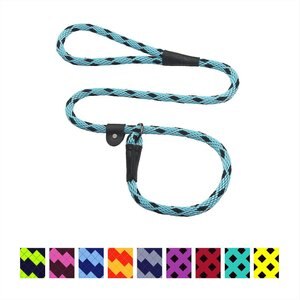 Mendota Products Large Slip Checkered Rope Dog Leash, Black Ice Turquoise, 4-ft long, 1/2-in wide