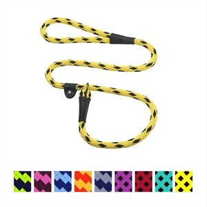 Mendota Products Large Slip Checkered Rope Dog Leash, Black Ice Yellow, 6-ft long, 1/2-in wide
