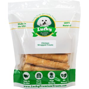 Lucky Premium Treats Medium Chicken Wrapped Rawhide Dog Treats, 19 count