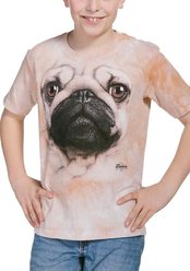 The Mountain Big Face Pug Kids Short Sleeve T-Shirt, Tan, Medium slide 1 of 4