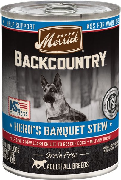 Merrick Backcountry Grain-Free Wet Dog Food Hero's Banquet Stew, 12.7-oz can, case of 12 slide 1 of 9