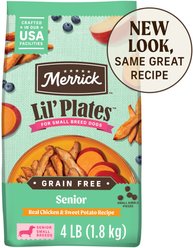 Merrick Lil' Plates Grain-Free Small Breed Dry Dog Food Senior Real Chicken + Sweet Potato Recipe, 4-lb bag