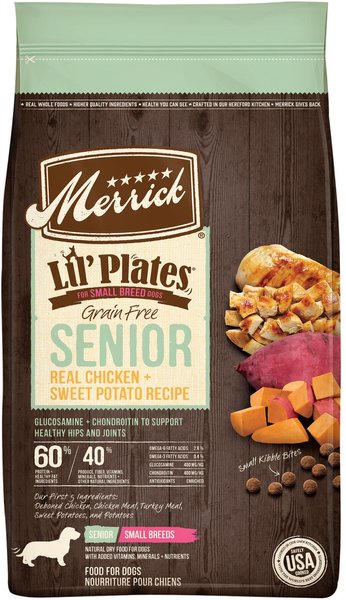 Merrick Lil' Plates Grain-Free Small Breed Dry Dog Food Senior Real Chicken + Sweet Potato Recipe, 4-lb bag slide 1 of 9