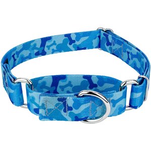 Country Brook Design Bone Camo Polyester Martingale Dog Collar, Blue, Medium: 15 to 21-in neck, 1-in wide