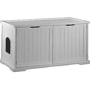 Merry Products Cat Washroom Bench Decorative Litter Box Cover & Storage, White
