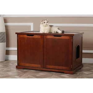 Merry Products Cat Washroom Bench Decorative Litter Box Cover & Storage, Walnut