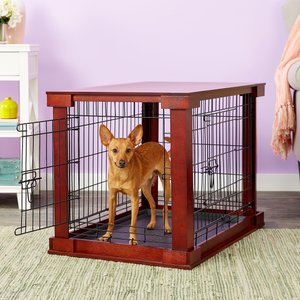 Merry Products Double Door Furniture Style Dog Crate, Mahogany, 30 inch