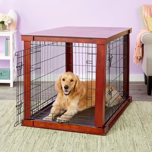 Merry Products Double Door Furniture Style Dog Crate, Mahogany, 42 inch
