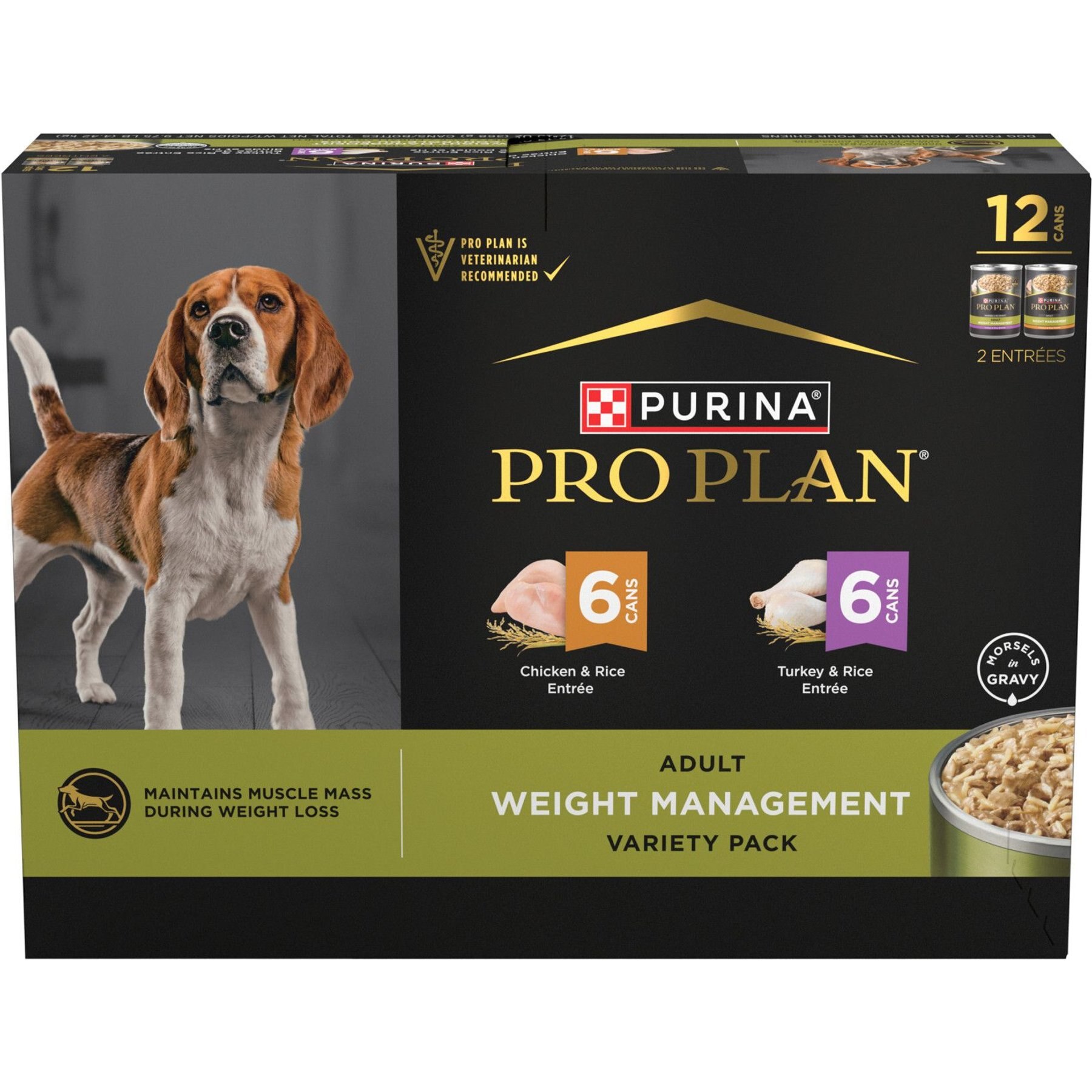 Purina Pro Plan Weight Control Variety Pack Adult High Protein Chicken, Rice & Turkey Canned Dog Food, 13-oz can, case of 12