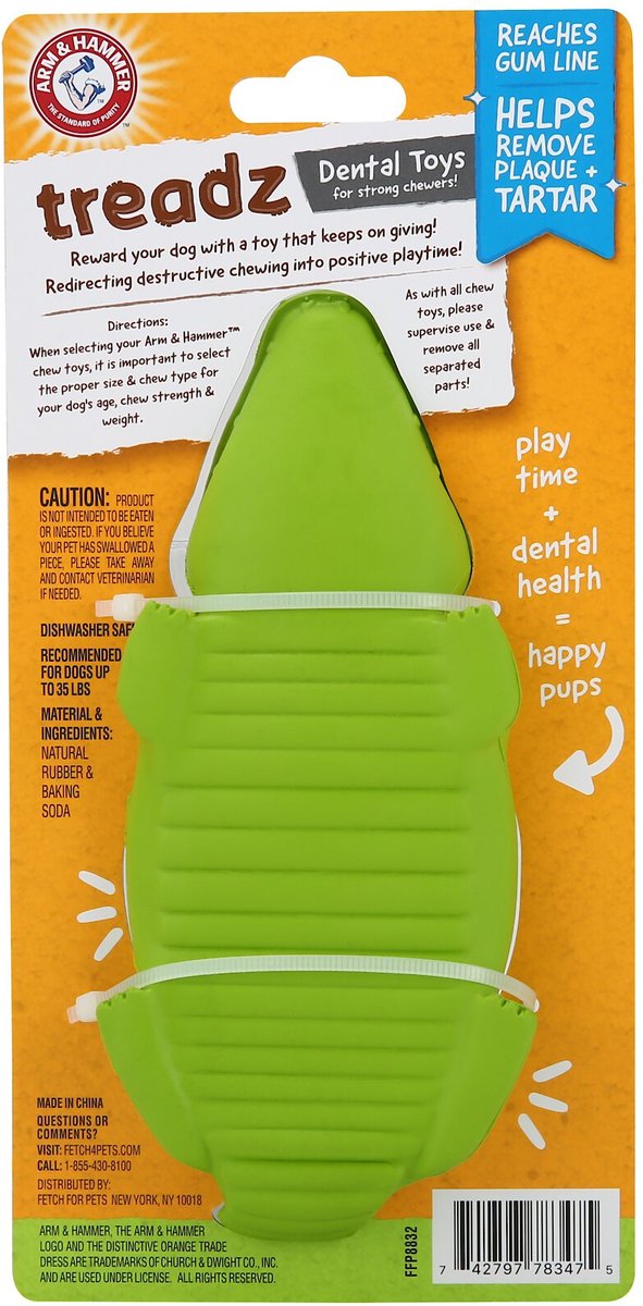 Arm & Hammer Products Treadz Moderate Stuffing-Free Elephant Dental Dog Chew Toy, Multicolor, Large