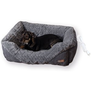 K&H Pet Products Thermo-Pet Lounge Sleeper Heated Bolster Dog & Cat Bed, Gray, Small