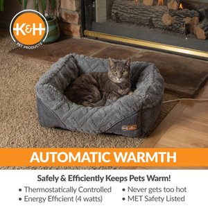 K&H Pet Products Thermo-Pet Lounge Sleeper Heated Bolster Dog & Cat Bed, Gray, Small