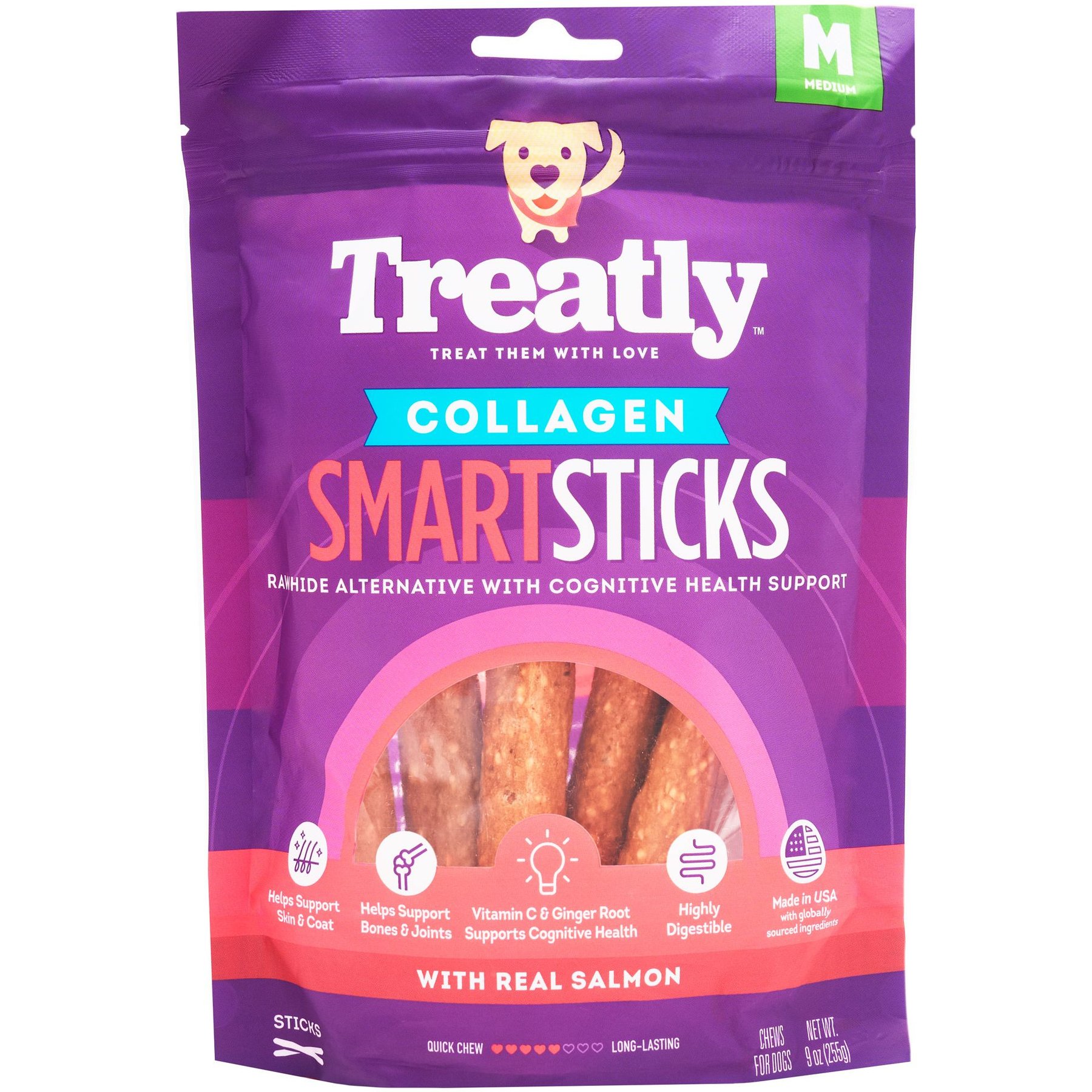 Treatly Collagen Smart Sitcks Salmon Flavor Dog Chews, 9-oz bag