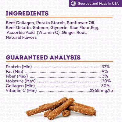 Show full view: Treatly Collagen Smart Sitcks Salmon Flavor Dog Chews, 9-oz bag slide 6 of 10