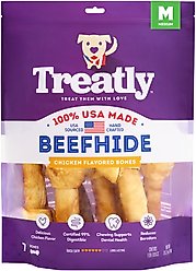 Treatly USA Beefhide Bones 7 to 8-in Chicken Flavor Dog Chews, 7 count