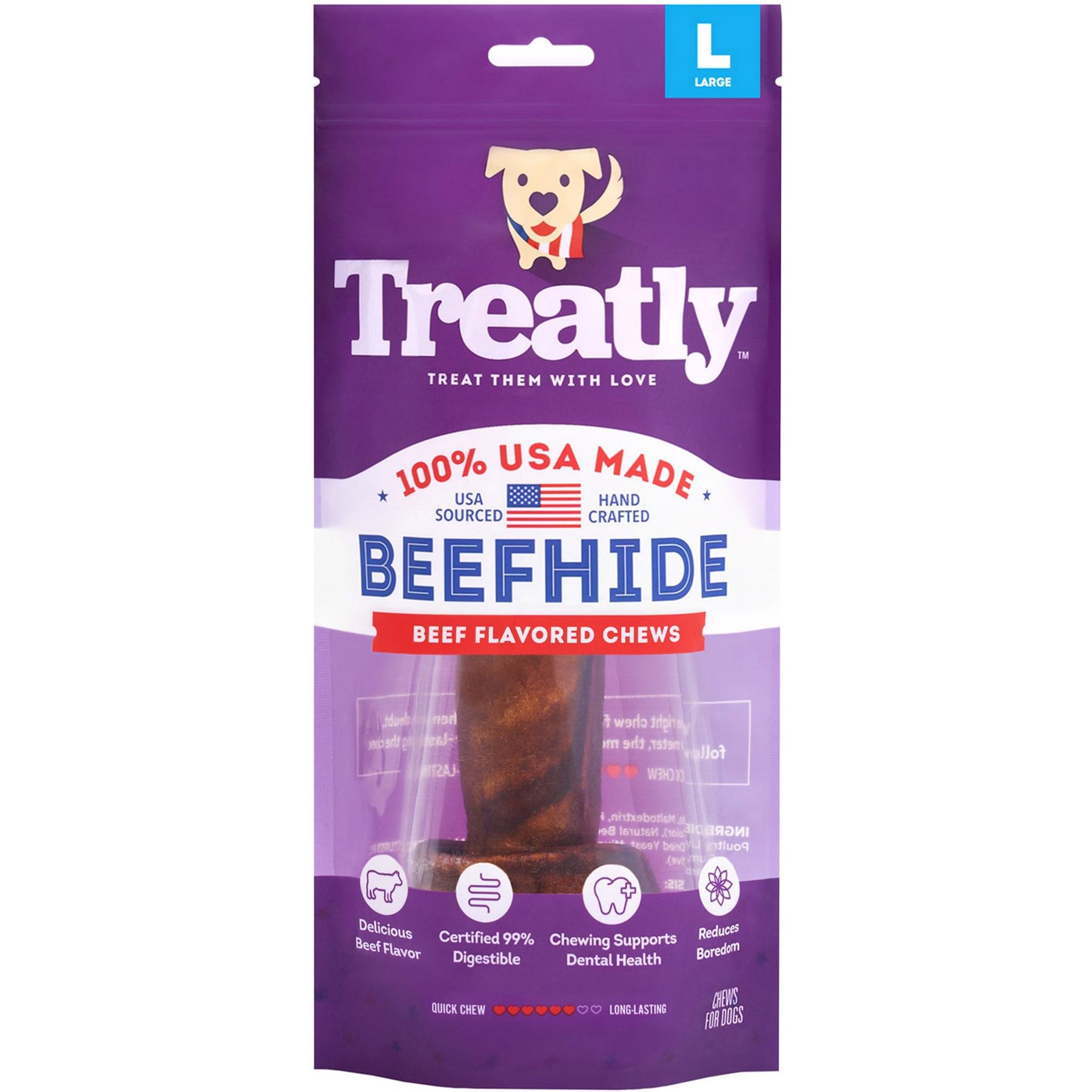 Treatly USA Beefhide Bones 9 to 10-in Beef Flavor Dog Chews