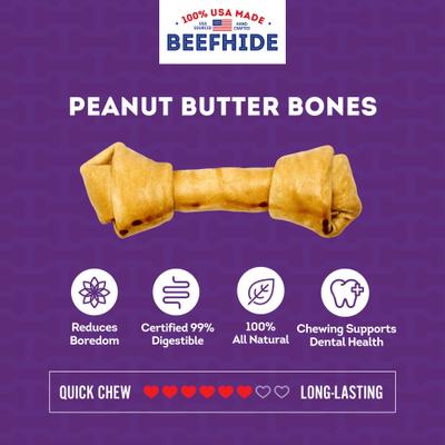 Show full view: Treatly USA Beefhide Bones 9 to 10-in Peanut Butter Flavor Dog Chews slide 5 of 10