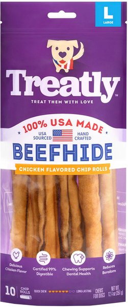 Treatly USA Beefhide Chip Rolls 10 to 11-in Chicken Flavor Dog Chews, 10 count