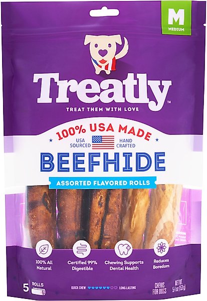 Treatly USA Beefhide Rolls 6 to 7-in Natural Flavor Dog Chew Treats, 5 count