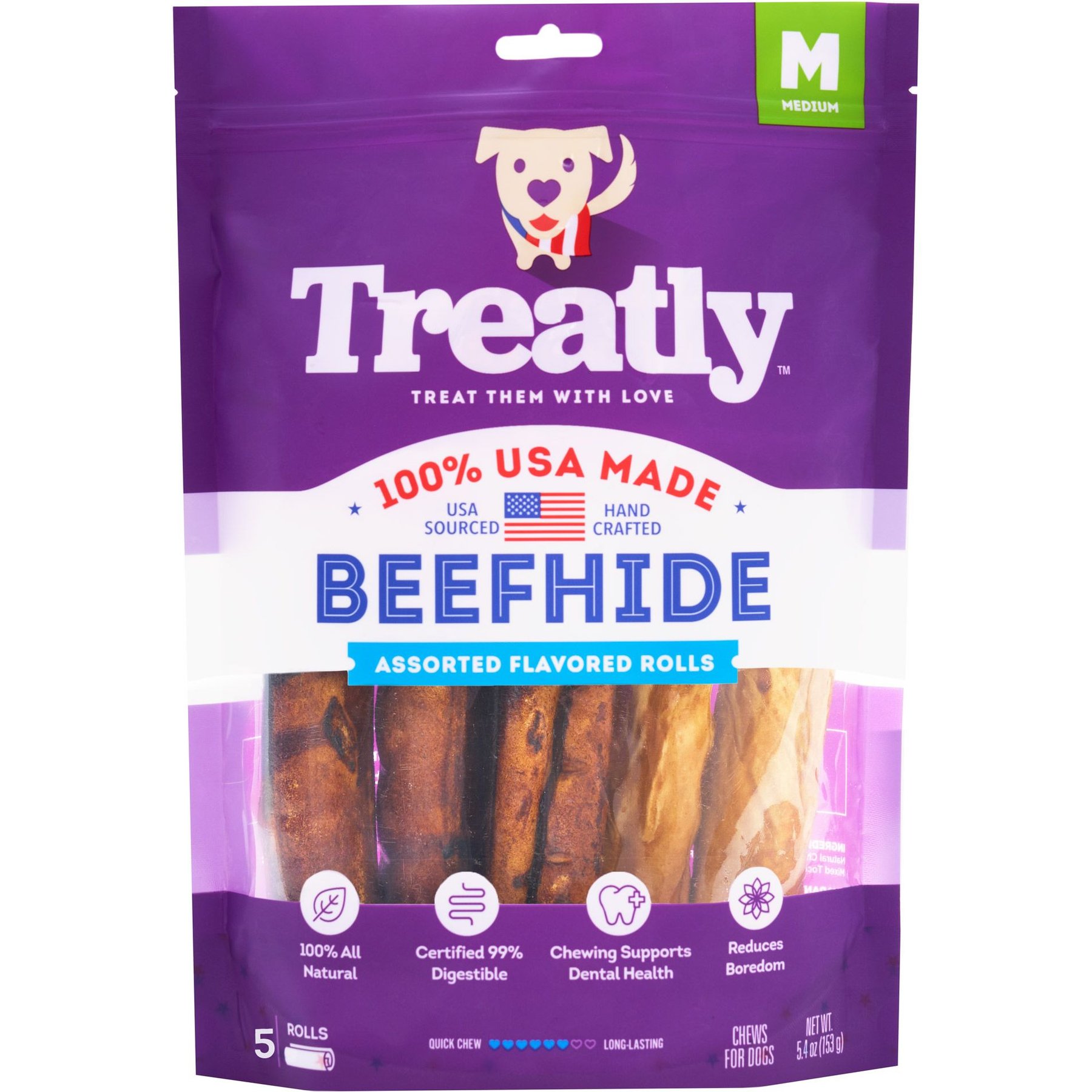 Treatly USA Beefhide Rolls 6 to 7-in Chicken & Beef Flavor Dog Chews, 5 count