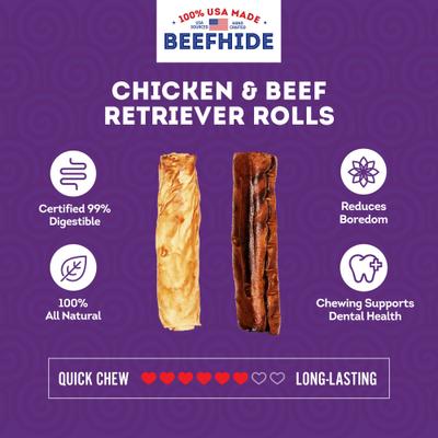 Show full view: Treatly USA Beefhide Rolls 6 to 7-in Chicken & Beef Flavor Dog Chews, 5 count slide 5 of 10