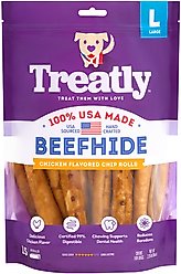 Treatly USA Beefhide Rolls 8 to 9-in Chicken Flavor Dog Chews, 15 count