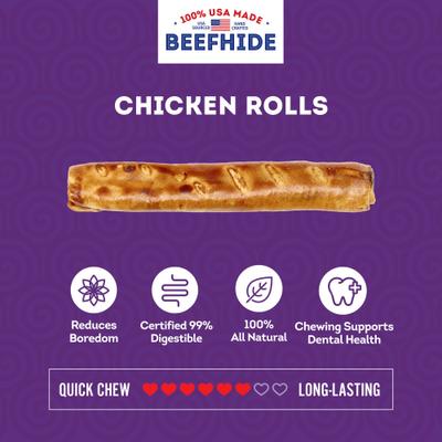 Show full view: Treatly USA Beefhide Rolls 8 to 9-in Chicken Flavor Dog Chews, 15 count slide 5 of 10