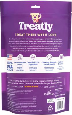 Show full view: Treatly USA Beefhide Rolls 8 to 9in Peanut Butter Flavor Dog Chews, 10 count slide 3 of 10