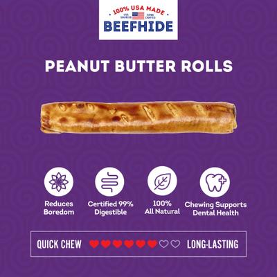 Show full view: Treatly USA Beefhide Rolls 8 to 9in Peanut Butter Flavor Dog Chews, 10 count slide 5 of 10