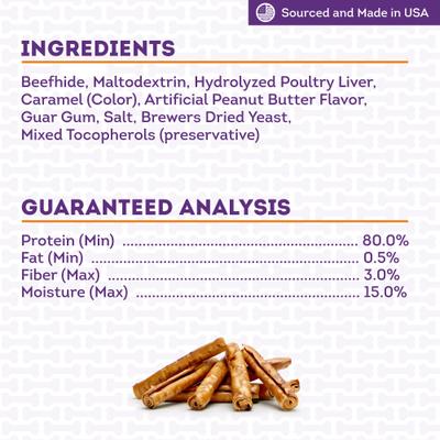 Show full view: Treatly USA Beefhide Rolls 8 to 9in Peanut Butter Flavor Dog Chews, 10 count slide 6 of 10
