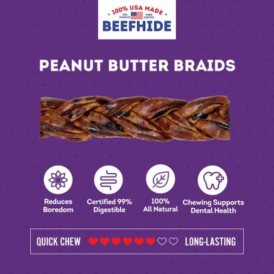 Show full view: Treatly USA Beefhide Braids 7 to 8-in Peanut Butter Flavor Dog Chews, 6 count slide 5 of 10