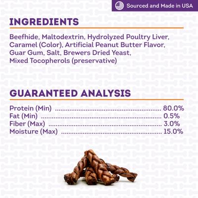 Show full view: Treatly USA Beefhide Braids 7 to 8-in Peanut Butter Flavor Dog Chews, 6 count slide 6 of 10