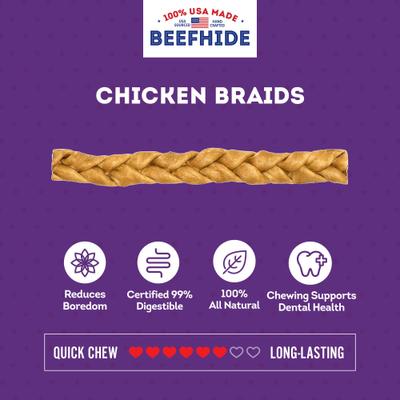 Show full view: Treatly USA Beefhide Braids 12 to 13-in Chicken Flavor Dog Chews, 2 count slide 5 of 10