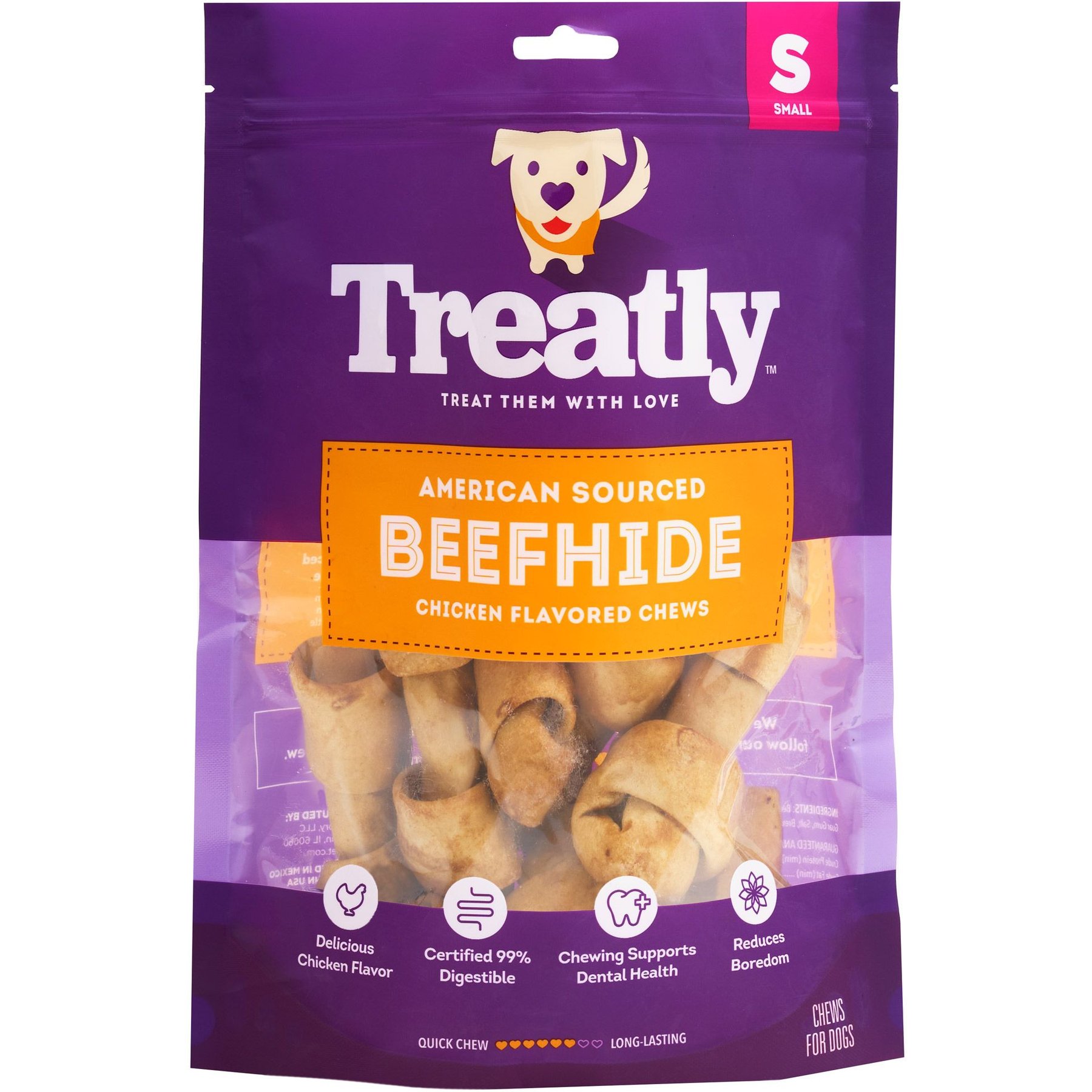 Treatly American Sourced Beefhide Bones 4 to 5-in Chicken Flavor Dog Chews, 10 count